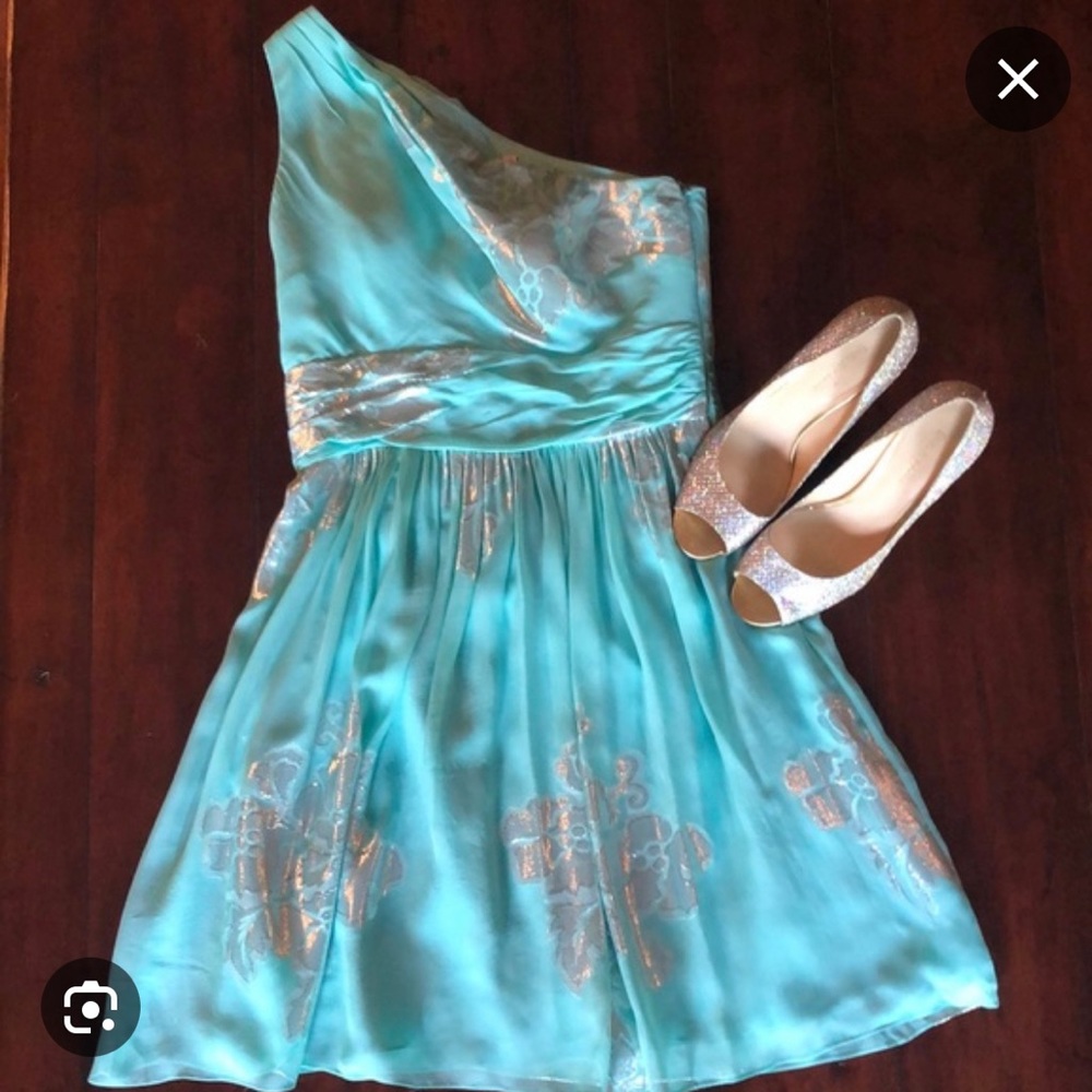 Eliza J one shoulder dress seafoam green sz 14